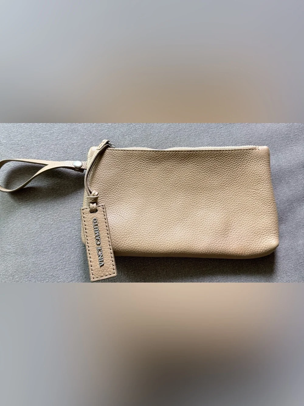 Vince Camuto Beige/Tan Leather Wristlet Clutch